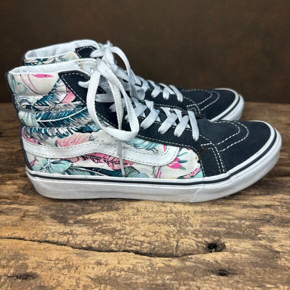 Vans Sk8-Hi Floral Canvas High Top Sneakers Womens 8 Tropical Print Suede Accent - Picture 3 of 12